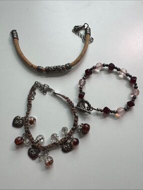 Three-Piece Women's Bracelet Set in Brown and Burgundy - Layered Stack